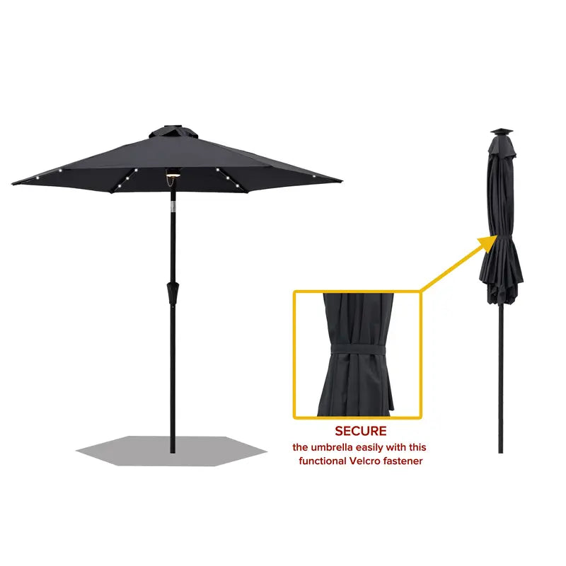 FLAME&SHADE 7.5 Ft Solar Powered Outdoor Market Patio Table Umbrella with LED Lights and Tilt