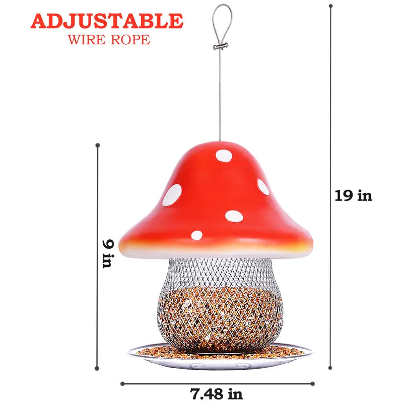 Red Mushroom Solar Bird Feeders - Outdoors Hanging, Color Changing Solar Garden Lantern, Metal Wild Bird Feeder for Cardinals Bird Seed Feeder 3.5LBS Capacity.