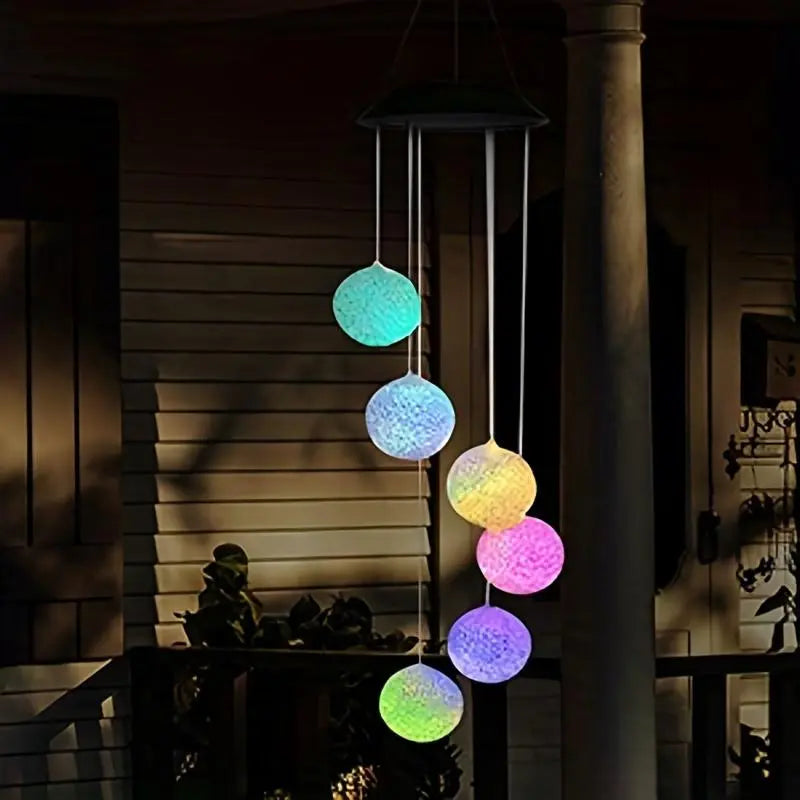 Color Changing round Ball Shaped Wind Chime Light, 1 Piece Creative Wind Chime Hanging Light, Outdoor Garden Decoration Supplies