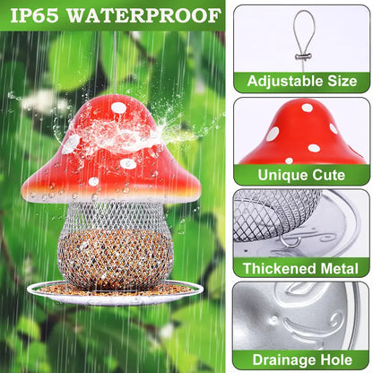 Red Mushroom Solar Bird Feeders - Outdoors Hanging, Color Changing Solar Garden Lantern, Metal Wild Bird Feeder for Cardinals Bird Seed Feeder 3.5LBS Capacity.