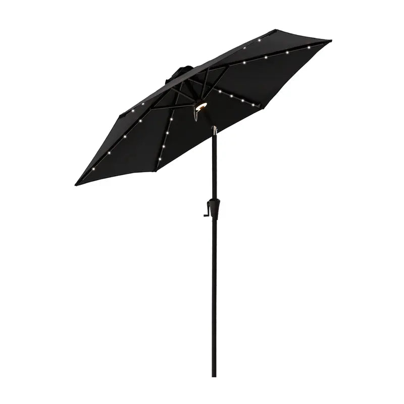 FLAME&SHADE 7.5 Ft Solar Powered Outdoor Market Patio Table Umbrella with LED Lights and Tilt