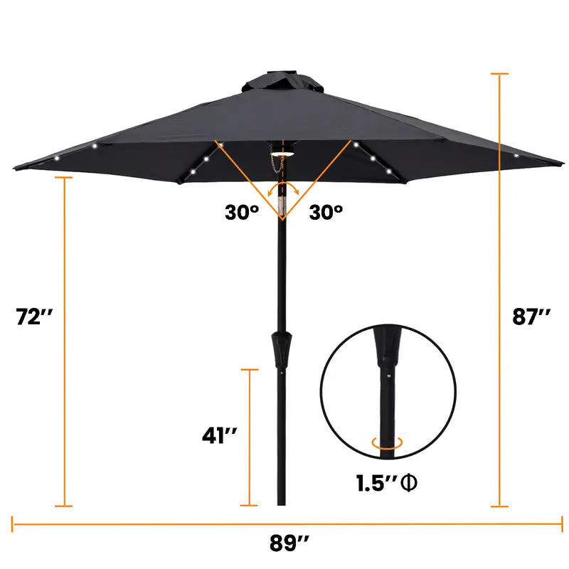 FLAME&SHADE 7.5 Ft Solar Powered Outdoor Market Patio Table Umbrella with LED Lights and Tilt