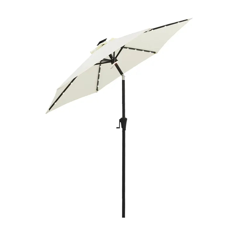 FLAME&SHADE 7.5 Ft Solar Powered Outdoor Market Patio Table Umbrella with LED Lights and Tilt