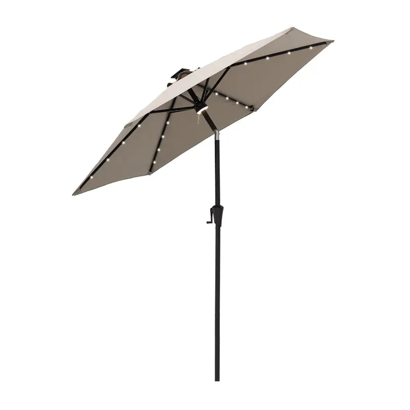 FLAME&SHADE 7.5 Ft Solar Powered Outdoor Market Patio Table Umbrella with LED Lights and Tilt