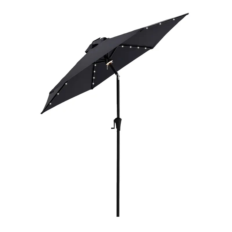 FLAME&SHADE 7.5 Ft Solar Powered Outdoor Market Patio Table Umbrella with LED Lights and Tilt